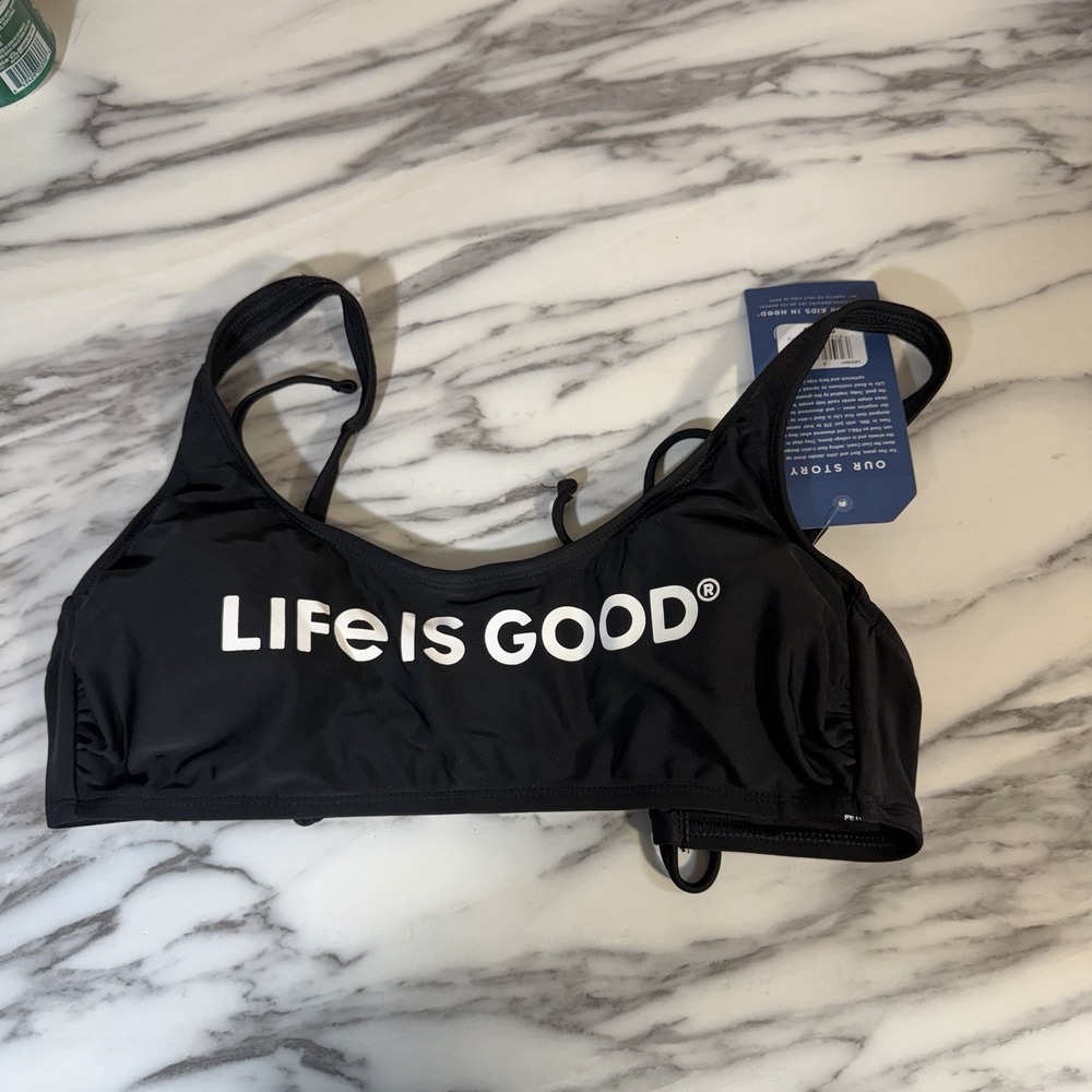 Life Is Good Woman's Swimsuit Bikini Top Sz S Sporty Beach NWT Tie Back